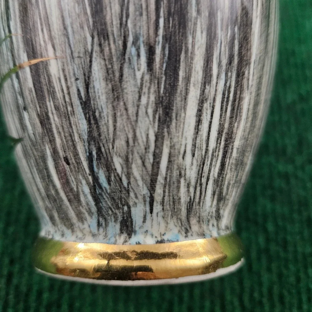 Vintage Ceramic‎ Vase Gold Trim Drip Glaze Mid Century Modern Decor
